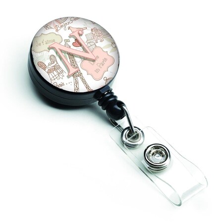 Carolines Treasures Letter N Love in Paris Pink Retractable Badge Reel CJ2002-NBR